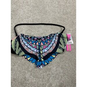 Bikini Nation Women's Multi Neon Geometric Bandeau Flounce Swim Top XS